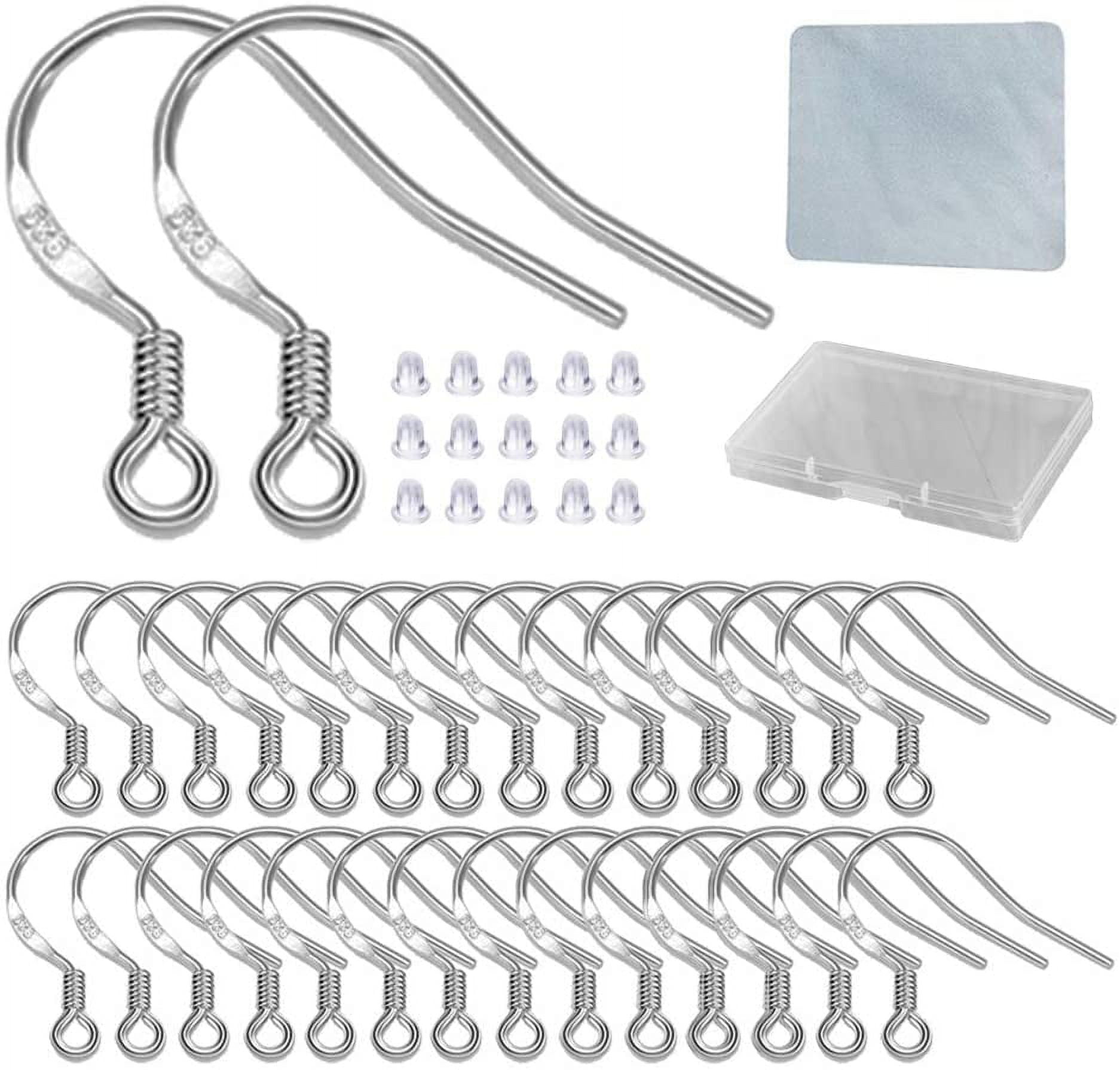 MENKEY Hypoallergenic Silver Earring Hooks - 120 PCS/60 Pairs S925 Sterling Silver Plated Ear Wires for Jewelry Making, Jewelry Findings Parts with 120 PCS Rubber Earring Backs Stopper for DIY Earrings