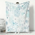 thumbnail image 1 of [Hypoallergenic Snowflake Throw] Hypoallergenic Snowflake Pattern Throw Blanket - Stain Resistant, All-Season Multipurpose Flannel Knit, Digital Print Polyester, 1 of 5