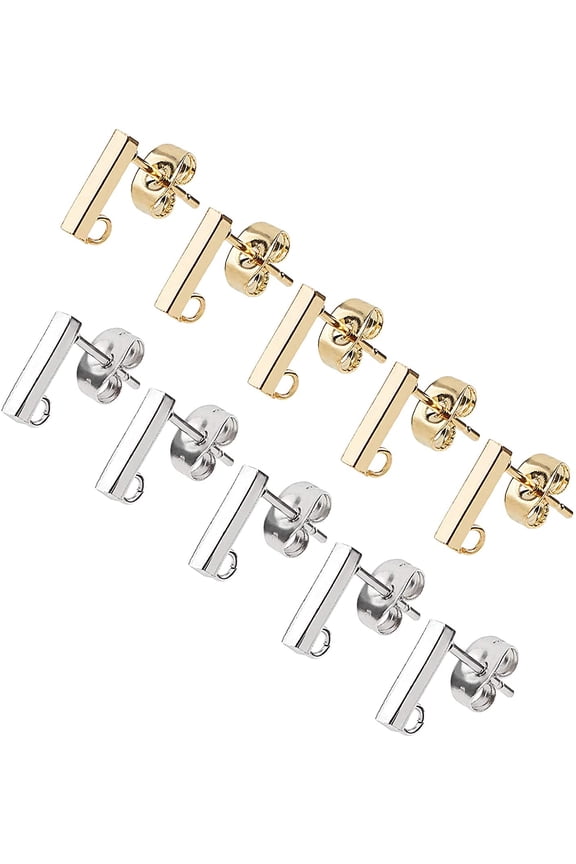 Hypoallergenic Stud Earring with Loop 40 Pieces Rectangle Earring with Ear Nut 0.8mm Pin Stainless Steel Stud Earring for DIY Earrings Jewelry Making Colorful