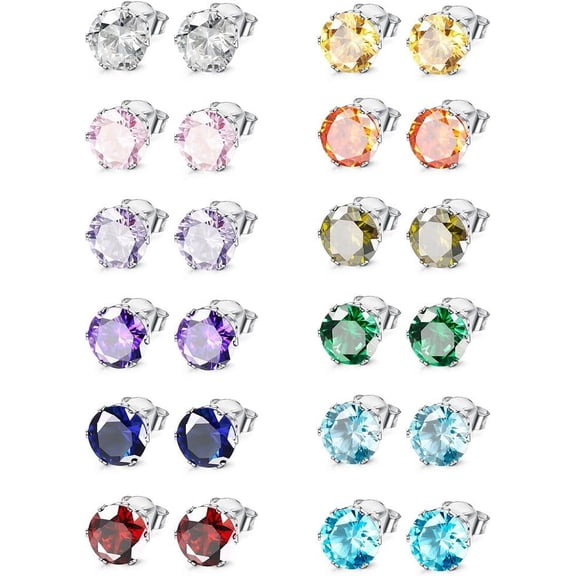 Hypoallergenic Stud Earrings For Women Men Surgical Stainless Steel Birthstone Earrings Studs Colorful Cubic Zirconia Earrings Set Womens Small Stud Post Earrings For Sensitive Ears[Z8468]