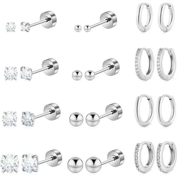 Hypoallergenic Surgical Steel Earrings for Women Men Sensitive Ears Dainty 14K Gold Plated Stainless Steel Earrings Flat Back Gold Small Stud Hoop Cartilage Earring Set for Multiple Piercing