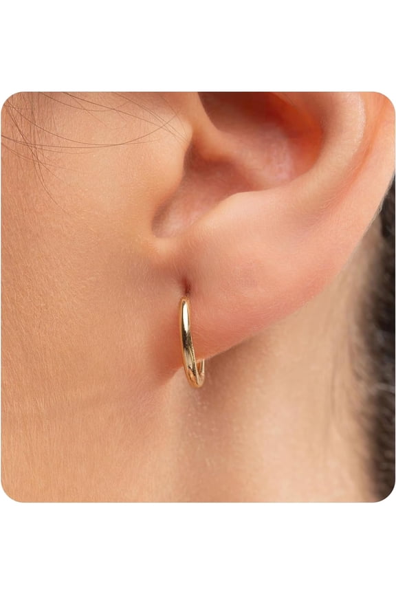 Hypoallergenic Titanium Hoop Earrings for Women&Men-8mm 10mm 12mm Small Silver Gold Huggie Hoops,Cartilage&Helix Sleeper Earrings for Sensitive Skin