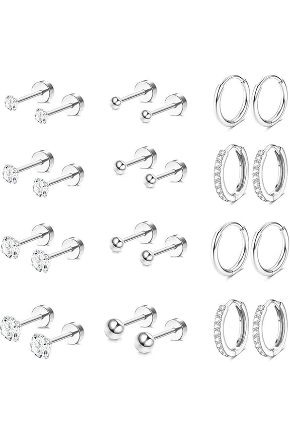 Hypoallergenic Trendy Stud Hoop Earrings for Women Stackable Flat Back Hoop Cartilage Earrings Set for Multiple Piercing[h051]