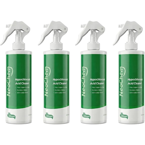 Hypochlorous Acid Spray For Cleaning, 500ppm Hypochlorous Acid,Cuts Grease, Removes Stains, Eliminates Odors - No Rinse, No Harsh Fumes, Biodegradable (16oz*4)