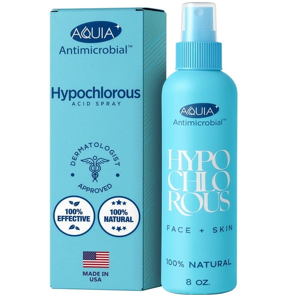 Hypochlorous Acid Spray for Face and Skin; Facial Cleanser | 8oz Face Mist Hypochlorous Acid Spray for Skin, Acne, Rash, Eczema, Wound | Aquia Antimicrobial Facial Cleanser Acne Sprays; Smart Skincar