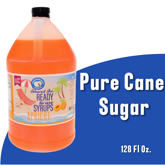 Hypothermias |Apricot| Ready to Use | Hawaiian Shaved Ice or Snow Cone Syrup Gallon (128 Fl. Oz), 100 % Pure Cane Sugar