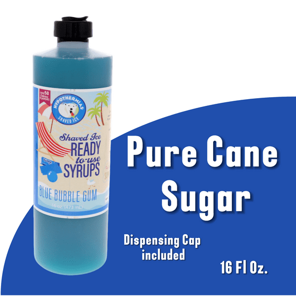 Hypothermias BLUE BUBBLE GUM (16 Fl Oz) Handcrafted Hawaiian Snow Cones Flavor Syrups for Drinks, Coffee, Shaved Ice & Slushie, Piraguas, Raspados, Soda Flavor Syrup, 100% Pure Cane Sugar