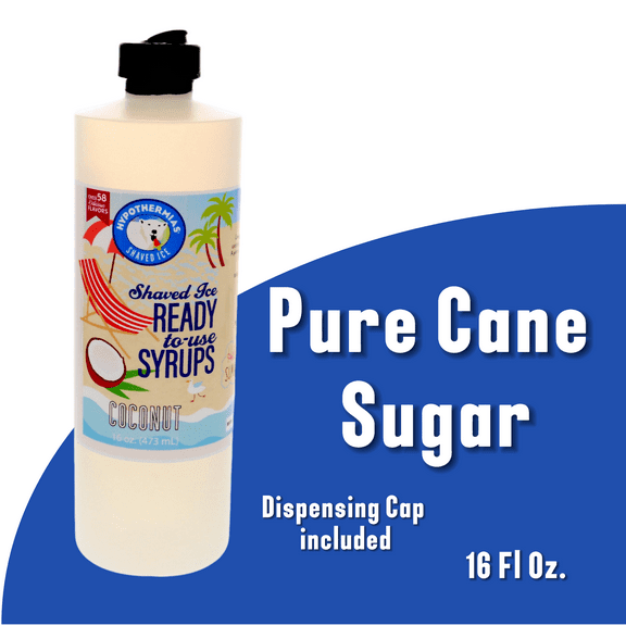Hypothermias COCONUT (16 Fl Oz) Handcrafted Hawaiian Snow Cones Flavor Syrups for Drinks, Coffee, Shaved Ice & Slushie, Piraguas, Raspados, Soda Flavor Syrup, 100% Pure Cane Sugar