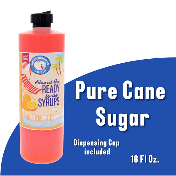 Hypothermias DREAMCICLE (16 Fl Oz) Handcrafted Hawaiian Snow Cones Flavor Syrups for Drinks, Coffee, Shaved Ice & Slushie, Piraguas, Raspados, Soda Flavor Syrup, 100% Pure Cane Sugar