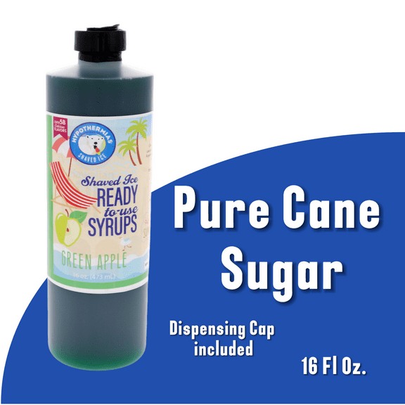 Hypothermias GREEN APPLE (16 Fl Oz) Handcrafted Hawaiian Snow Cones Flavor Syrups for Drinks, Coffee, Shaved Ice & Slushie, Piraguas, Raspados, Soda Flavor Syrup, 100% Pure Cane Sugar