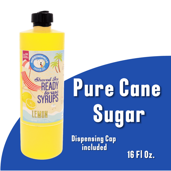 Hypothermias Lemon (16 Fl Oz) Handcrafted Hawaiian Snow Cones Flavor Syrups for Drinks, Coffee, Shaved Ice & Slushie, Piraguas, Raspados, Soda Flavor Syrup, 100% Pure Cane Sugar