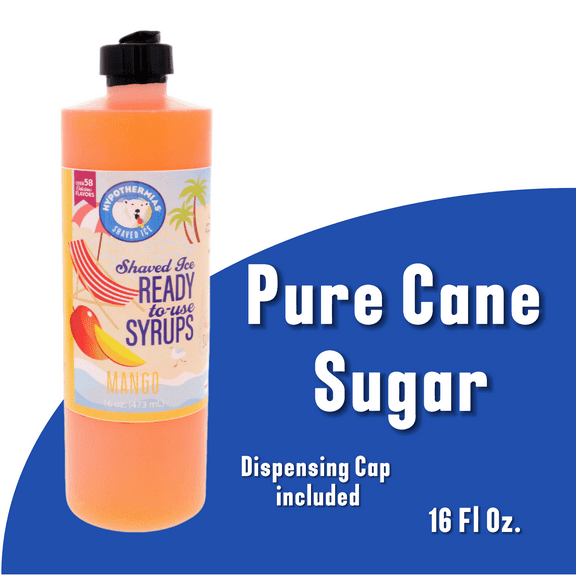 Hypothermias MANGO (16 Fl Oz) Handcrafted Hawaiian Snow Cones Flavor Syrups for Drinks, Coffee, Shaved Ice & Slushie, Piraguas, Raspados, Soda Flavor Syrup, 100% Pure Cane Sugar