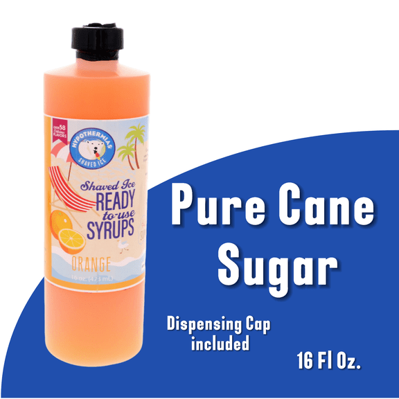 Hypothermias Orange (16 Fl Oz) Handcrafted Hawaiian Snow Cones Flavor Syrups for Drinks, Coffee, Shaved Ice & Slushie, Piraguas, Raspados, Soda Flavor Syrup, 100% Pure Cane Sugar