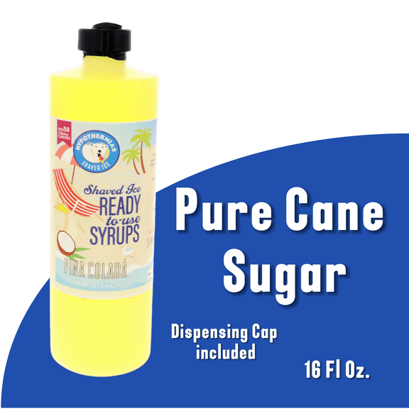 Hypothermias PINA COLADA (16 Fl Oz) Handcrafted Hawaiian Snow Cones Flavor Syrups for Drinks, Coffee, Shaved Ice & Slushie, Piraguas, Raspados, Soda Flavor Syrup, 100% Pure Cane Sugar