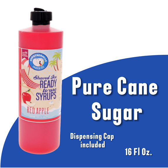 Hypothermias RED APPLE (16 Fl Oz) Handcrafted Hawaiian Snow Cones Flavor Syrups for Drinks, Coffee, Shaved Ice & Slushie, Piraguas, Raspados, Soda Flavor Syrup, 100% Pure Cane Sugar