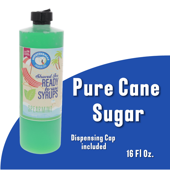 Hypothermias SPEARMINT (16 Fl Oz) Handcrafted Hawaiian Snow Cones Flavor Syrups for Drinks, Coffee, Shaved Ice & Slushie, Piraguas, Raspados, Soda Flavor Syrup, 100% Pure Cane Sugar