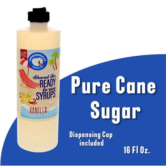 Hypothermias VANILLA (16 Fl Oz) Handcrafted Hawaiian Snow Cones Flavor Syrups for Drinks, Coffee, Shaved Ice & Slushie, Piraguas, Raspados, Soda Flavor Syrup, 100% Pure Cane Sugar