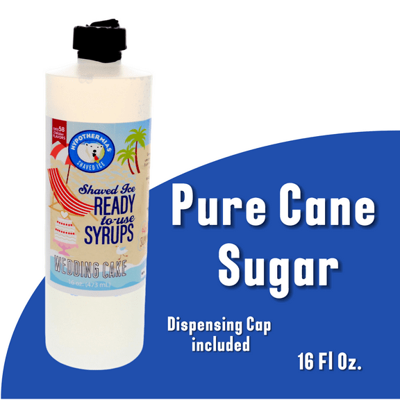 Hypothermias WEDDING CAKE (16 Fl Oz) Handcrafted Hawaiian Snow Cones Flavor Syrups for Drinks, Coffee, Shaved Ice & Slushie, Piraguas, Raspados, Soda Flavor Syrup, 100% Pure Cane Sugar