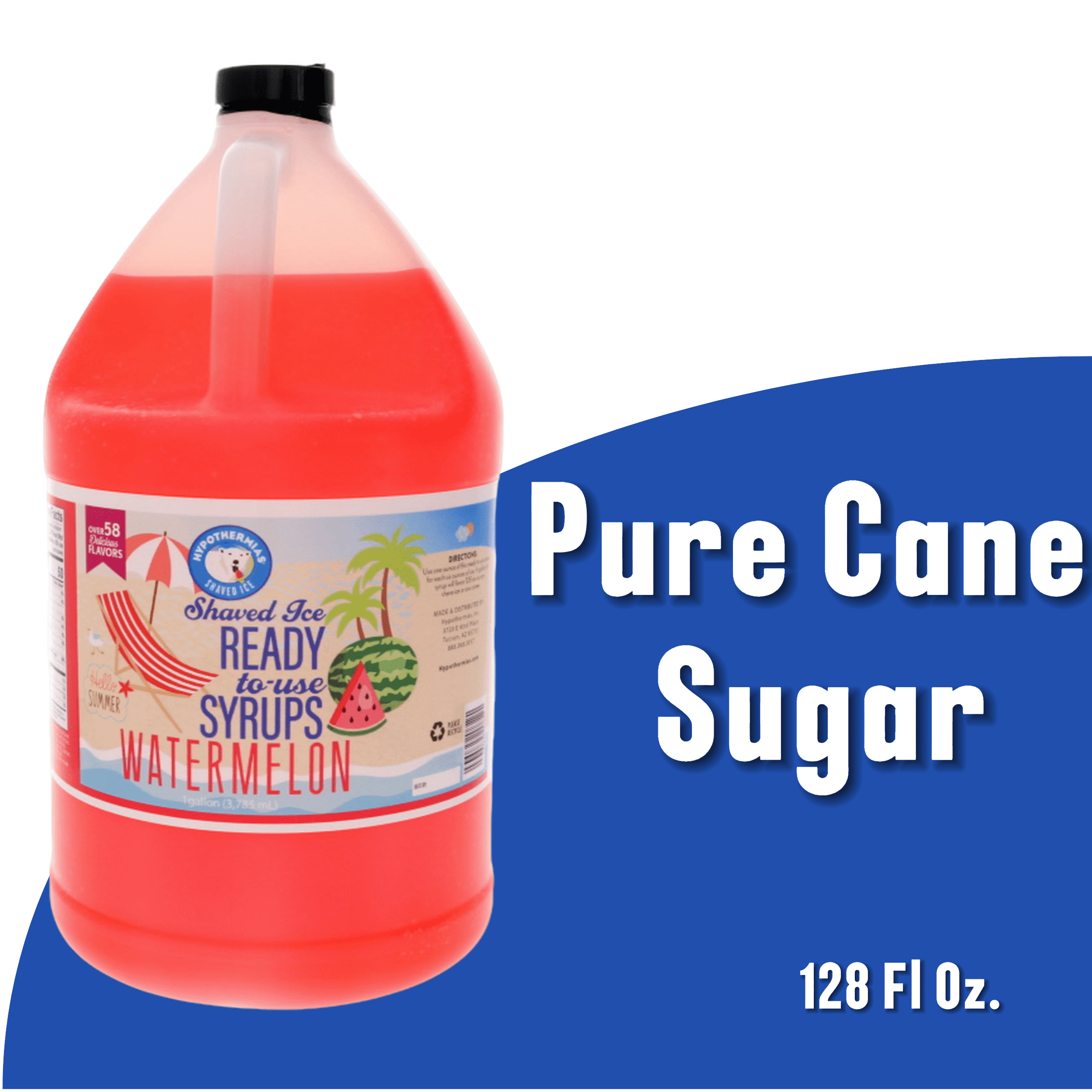 Hypothermias |Watermelon| Ready to Use | Hawaiian Shaved Ice or Snow Cone Syrup Gallon (128 Fl. Oz), 100 % Pure Cane Sugar