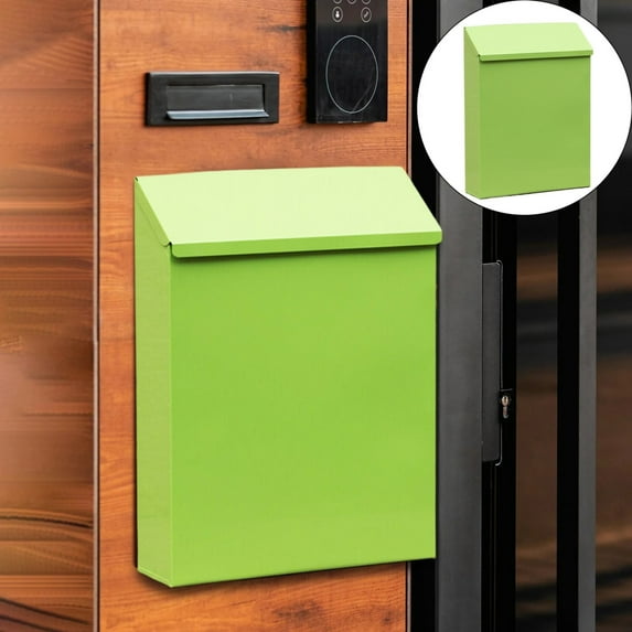 Hyrbekiron Letterboxwall Mounted Mailbox Drop Box with Lock Metal Postbox Wall Hanging Mail Box Newspaper Holder Box for Gate Outside House Decor White(Green)