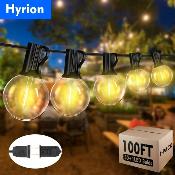 Hyrion G40 Outdoor String Light,100ft,with 50 Edison Vintage Bulbs,Waterproof for Patio Garden Gazebo Bistro Cafe Backyard