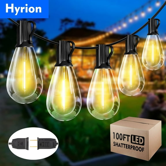 Hyrion Outdoor String Lights 100ft, with 24 Count S14 LED Waterproof & Shatterproof Bulbs, Connectable String Lights for porch, backyard,Cafes