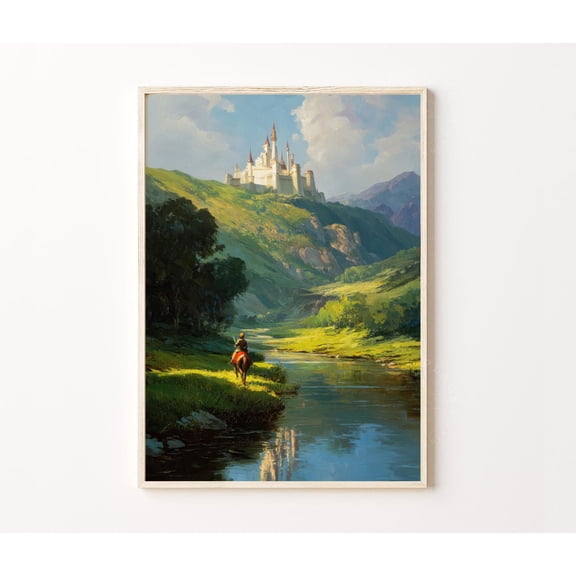 Hyrule Fantasy Landscape Castle Valley Illustration Art, Unframed Canvas 8x10in