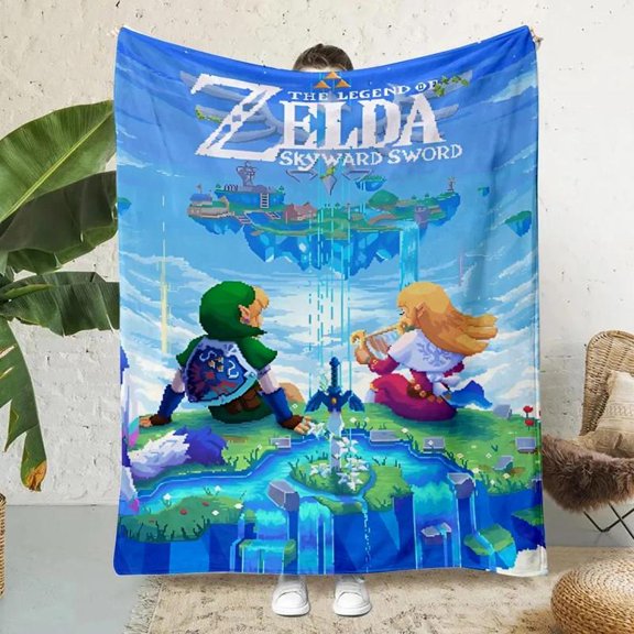 Hyrule Heritage Blanket Triforce Golden Design Ultra Soft Flannel Fabric All Season Comfort Essential For Gaming Marathons Camping Trips Ultimate Zelda Fan Gift