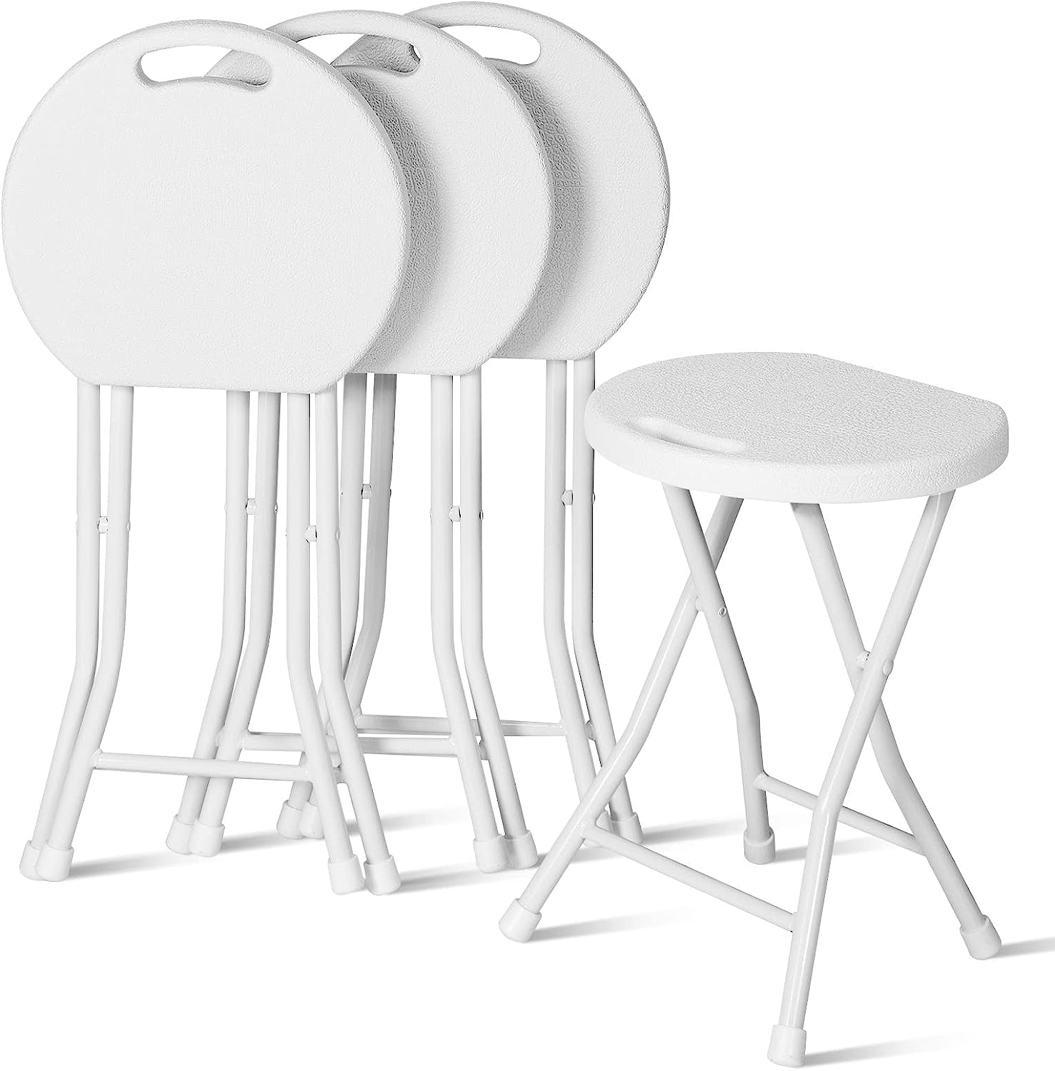 Hysache 4 Pack Round Folding Stool, Portable Bar Stools Set of w/ Handle, XShape Connection