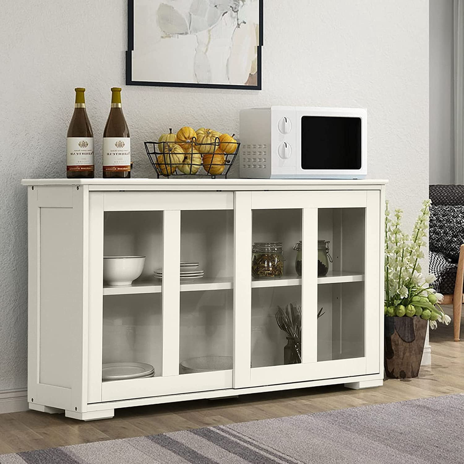 Hysache HW64005 Sideboard Buffet Cabinet, Aqua Blue, 46" X 15" X 34", With Doors & Drawers