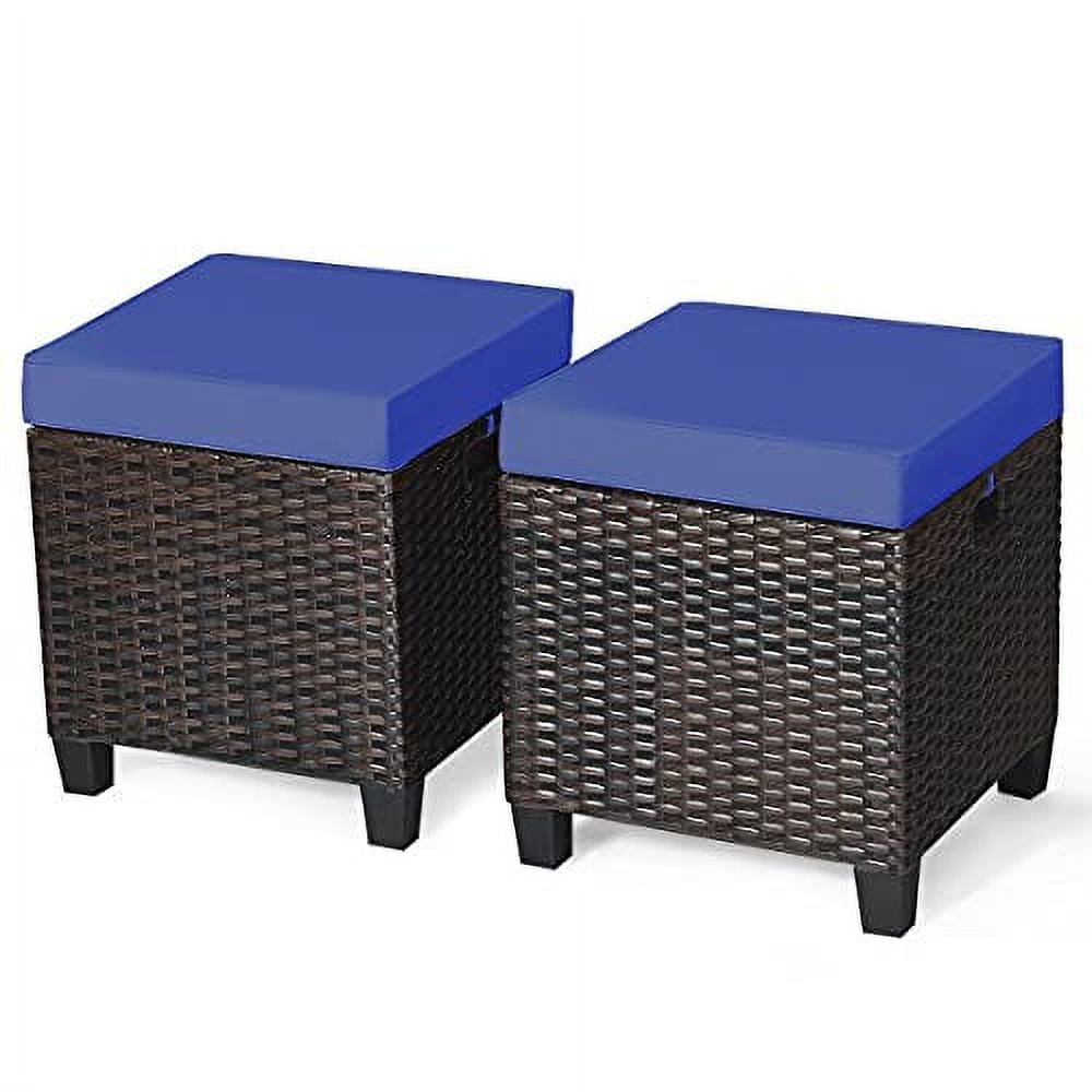Hysache Wicker Ottoman Set of 2, All Weather Rattan Patio Ottoman Set ...