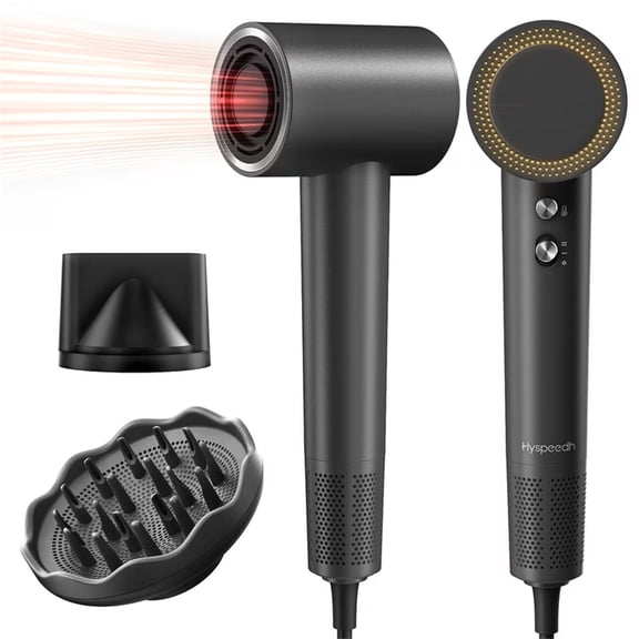 Hyspeedh H1 Hair Dryer, 1400W Professional Advanced Plasma Ionic Blow Dryer, 1-5 Min Fast Dry, 3 Heat / 2 Speed, Magnetic Nozzle, Low Noise, Dark Gray