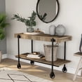 thumbnail image 1 of Hyssop 1-Shelf Wood Sofa Table with Wheels, Rustic Oak and Black, 1 of 9