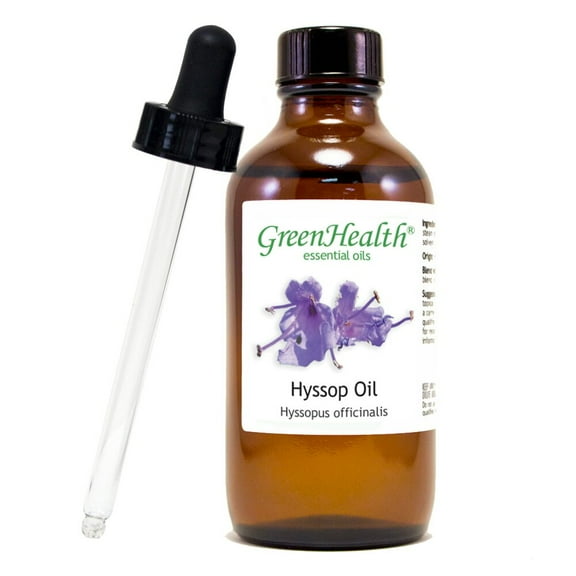 Hyssop Essential Oil - 4 fl oz - Amber Glass Bottle w/ Glass Dropper - GreenHealth