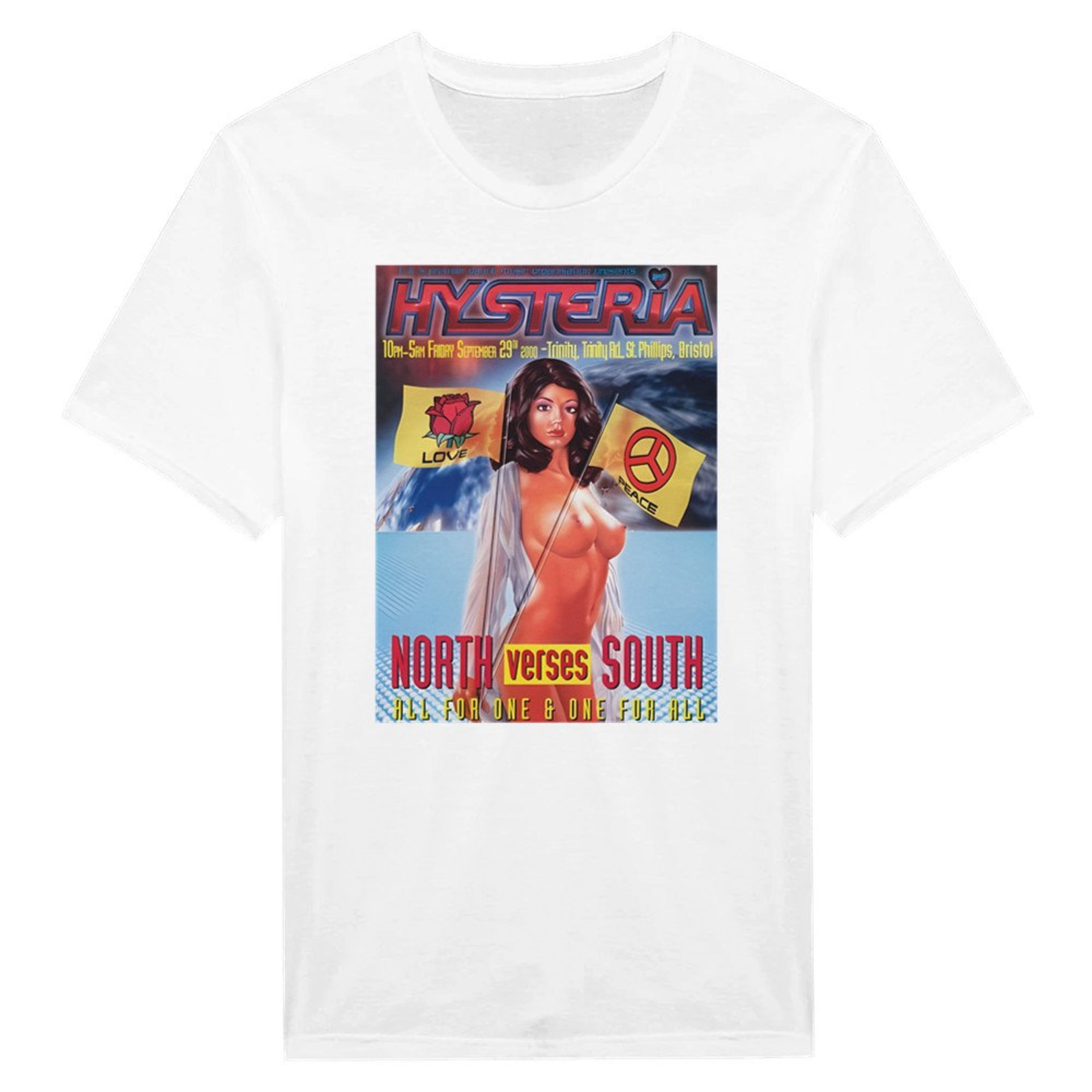 Hysteria 2000 Bristol Rave Poster Y2K Drum & Bass Jungle Rave North Vs South Tshirt