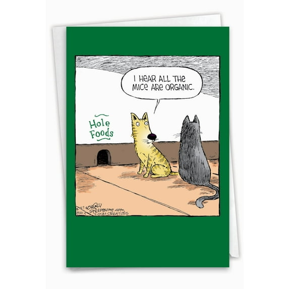 Hysterical Birthday Greeting Card with 5 x 7 Inch Envelope - Hole Foods - Cat Sitting Outside Mouse Hole
