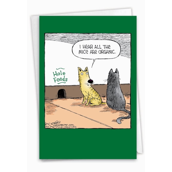Hysterical Birthday Greeting Card with 5 x 7 Inch Envelope - Hole Foods - Cat Sitting Outside Mouse Hole