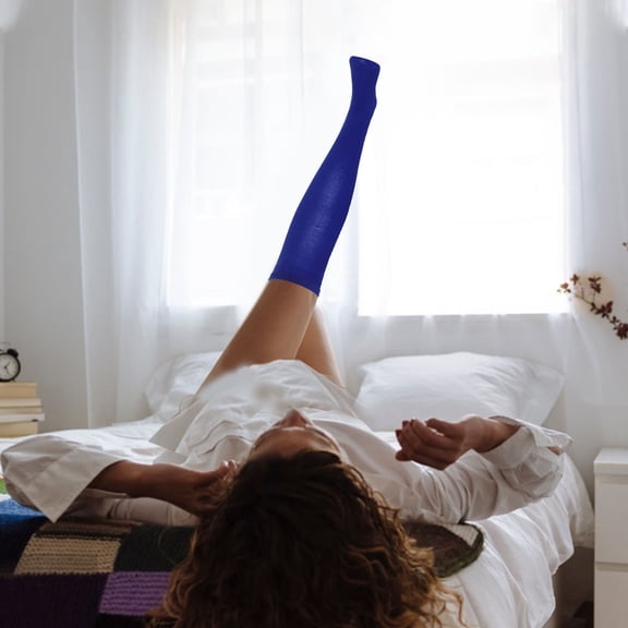 Hytrove 1 Pair Blue Over Knee Socks Polyester Cotton High Knee Style Comfortable Fit For Women Girls Cosplay