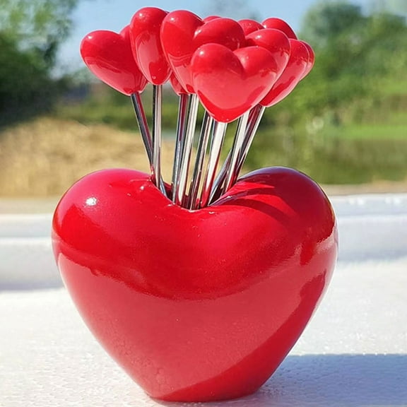 Hytrove Forks Red Resin Metal 1 Set 3.0x2.4x0.4in Heart Shaped