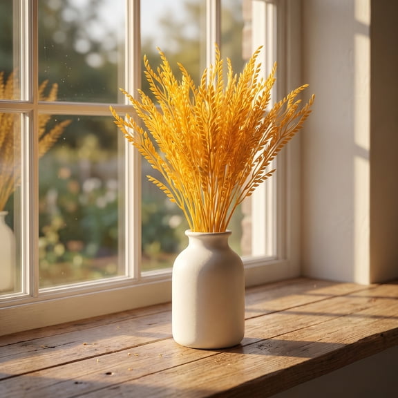 Hytrove 100Pcs Yellow Wheat Stalks Plastic Fake Grass Decor for Table Centerpieces and DIY Floral Projects