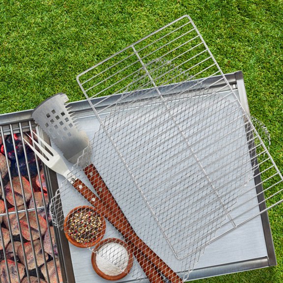 Hytrove 10Pcs BBQ Grill Topper Pan Rectangular Aluminum Mesh for Camping Cooking Tools