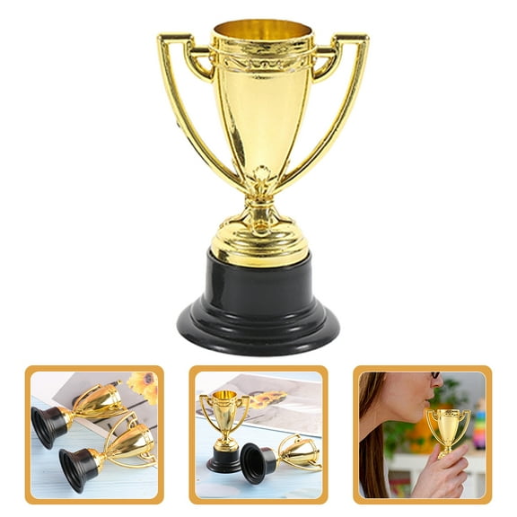 Hytrove 10Pcs Competition Plastic Gold Trophies Cup Shaped Golden Plastic Trophy for Ornaments