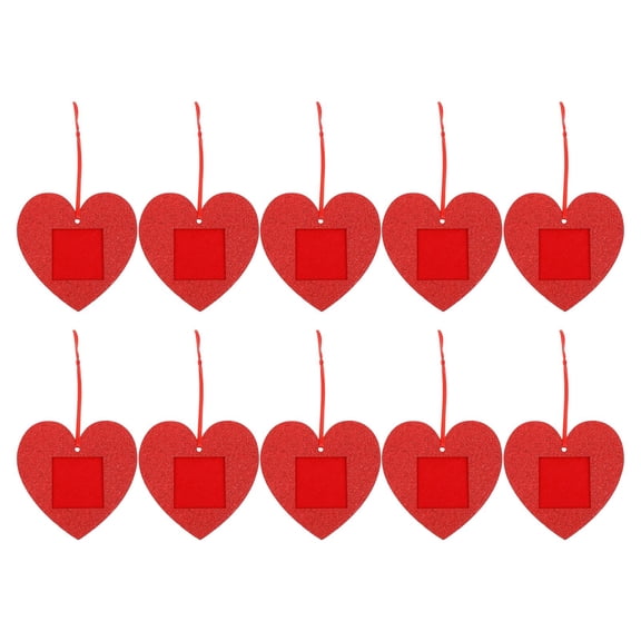 Hytrove 10-Piece Red Felt Heart Hanging Photo Frames with Glitter Ornaments for Valentines Day Home Decor