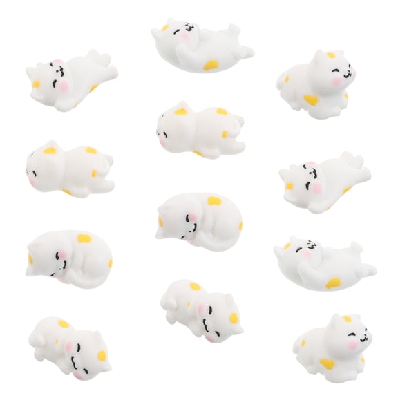 Hytrove 12-Piece White Resin Cat Figurines Set, Cute Miniature Statues for Desk, Living Room, Shelf Decor and