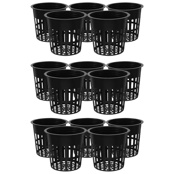 Hytrove 15Pcs Plastic Mesh Pots Black 4 Inch Net Cups for Year Round Hydroponic Growing Reusable