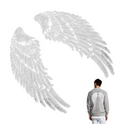 Hytrove 1Pair Clothes Angel Wings Applique Silver Sequin Patch for Wedding Anniversary