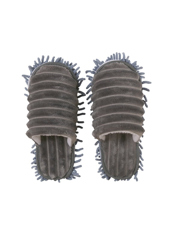 Grey Microfiber Slippers with Detachable Soles for Effortless Floor Cleaning and Dust Removal, 1 Pair