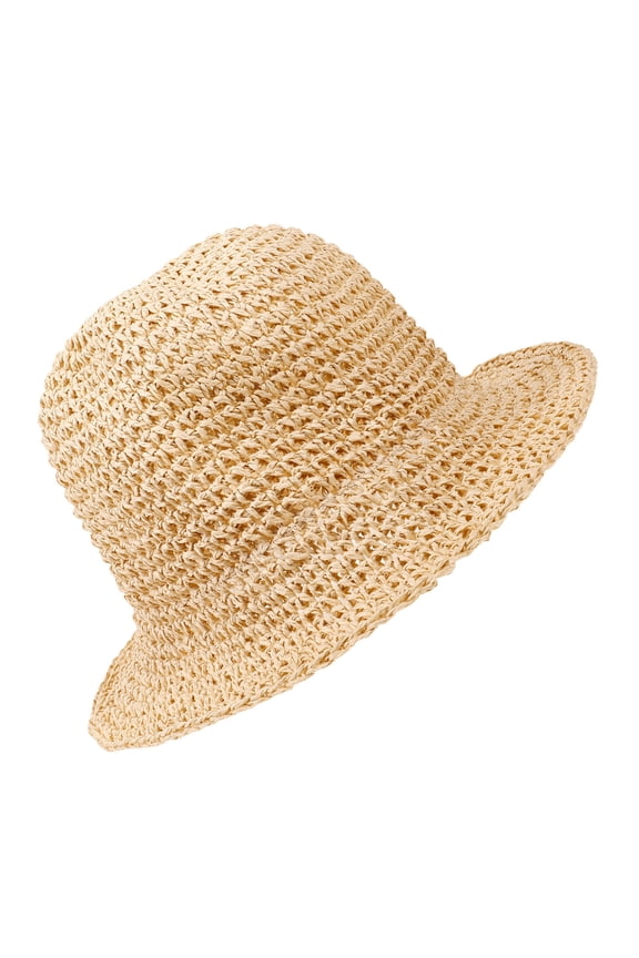 1Pcs Bucket Hat for Women Beige Paper Straw Sun Protection Summer Outdoor Activities