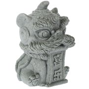 Hytrove Resin Lion Statue Grey Vintage Chinese Style Desktop Ornament