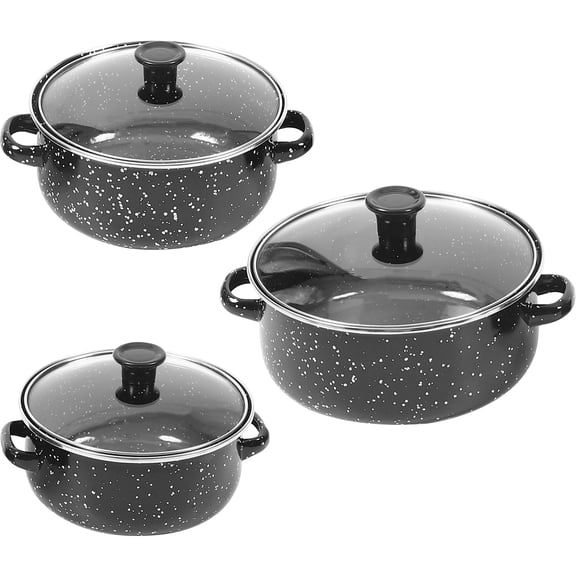 Hytrove Black Enamel Small Cooking Pots, Flat Bottom Design, High-Temperature Resistant, 1Set